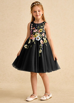 Azazie Prima Flower Girl Dresses Black A-Line Bow Tulle Dress image5