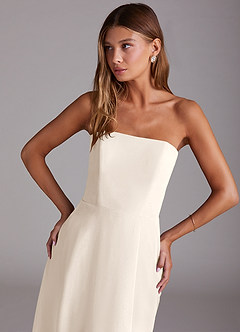 Azazie Wren Bridesmaid Dresses White Alabaster A-Line Side Slit Chiffon Convertible Dress image2