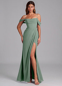 Azazie Johana Jurken voor bruidsmeisjes Converteerbaar Jurk van Chiffon met Zeemeermin Off the Shoulder Zilveren Salie image4