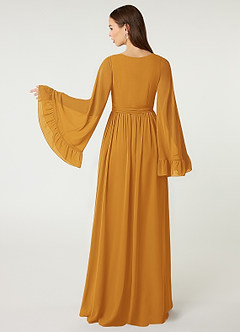 Azazie Tiphanie Final Sale Desert Rose A-Line V-Neck Ruched Chiffon Dress image2