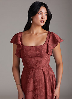 Azazie Bondi Bridesmaid Dresses Terracotta A-Line Ruched Floral Burnout Dress image5