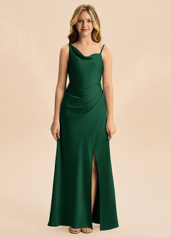 Azazie Abby Junior Robe Fourreau en Satin extensible Plissé Vert Foncé image5