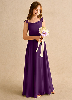 Azazie Puppy Girls Formal Blumenmädchenkleider A-Linie Plissee Chiffon Kleid Traube image1