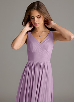 Azazie Keyla Bridesmaid Dresses Wisteria A-Line Pleated Mesh Dress image7