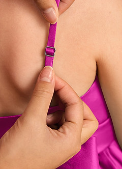 Azazie Davine Abiti da Ragazza di Fiori Abito A-Line in Raso Opaco Cinturino Spaghetti Fucsia image9