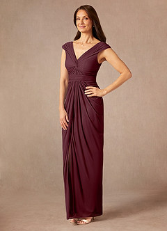 Azazie Lisolette Mother of the Bride Dresses Cabernet Sheath Pleated Mesh Dress image3