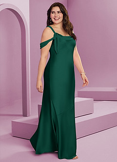 Barbie ♥ Azazie Robes de demoiselle d'honneur Robe Fourreau en Satin extensible Plissée émeraude image11