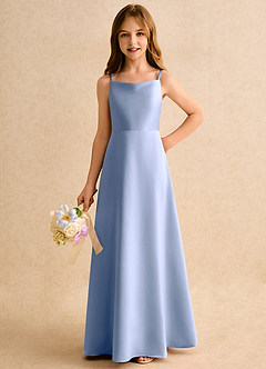 Azazie Joella Girls Formal Flower Girl Dresses Ice A-Line Pleated Matte Satin Dress image6
