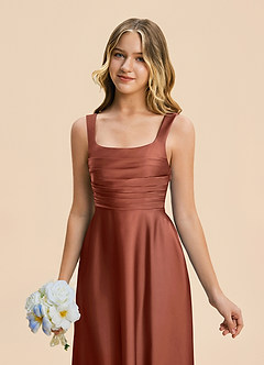 Azazie Azaria Junior Auburn A-Line Pleated Stretch Satin Dress image7