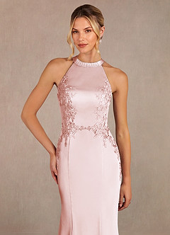 Azazie Tyra Mother of the Bride Dresses Blushing Pink Mermaid Lace Stretch Satin Dress image4