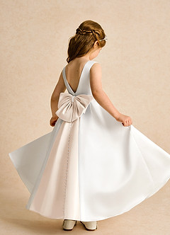 Azazie Cherry Flower Girl Dresses Ivory White Alabaster Ball-Gown Pleated Matte Satin Dress image4