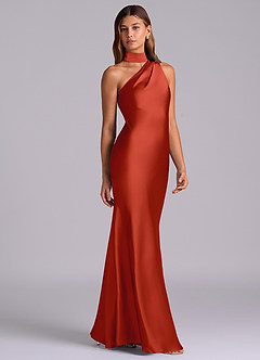 Azazie Seona Bridesmaid Dresses Rust Mermaid One Shoulder Stretch Satin Dress image5