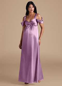 Azazie Rhea Maternity Bridesmaid Dresses A-Line Pleated Metallic Satin Floor-Length Dress image5