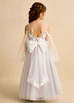 Azazie Zimi Flower Girl Dresses Blushing Pink Ball-Gown Sweetheart Neckline Tulle Dress image8