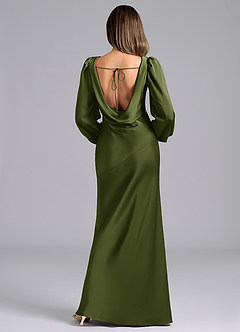 Azazie Rylina Bridesmaid Dresses Olive Mermaid Long Sleeve Stretch Satin Dress image2