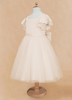Azazie Kaeya Flower Girl Dresses White Alabaster A-Line Bow Tulle Dress image7