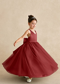 Azazie Peanut Robe Demoiselle D'honneur Fillette Robe Trapèze en Tulle Bretelle Rouille image5