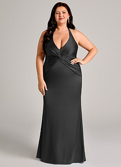 Azazie Valerie Bridesmaid Dresses Black Mermaid Pleated Stretch Satin Dress image7