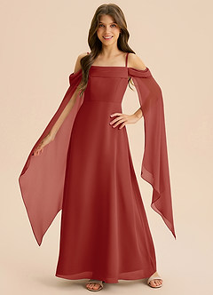 Azazie Moana Junior Vestido de Terracota de Gasa de Corte en A con Plisado image3