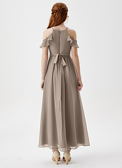 Azazie Chaya Junior Taupe A-Line Off the Shoulder Chiffon Dress image2