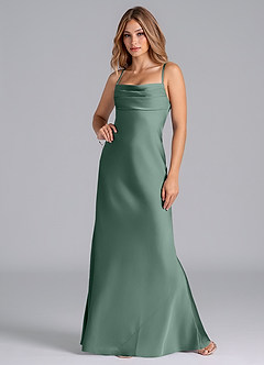 Azazie Seema Abiti da Damigella Abito Sirena in Raso Elasticizzato Corsetto Eucalipto image4