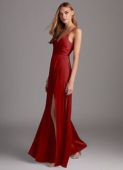 Azazie Calissa Vente finale Robe Trapèze en Satin extensible Col V plissé Grenade image4