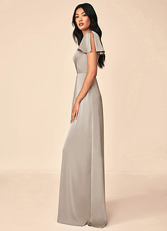 Azazie Soren Bridesmaid Dresses Frost A-Line Pleated Stretch Satin Dress image3