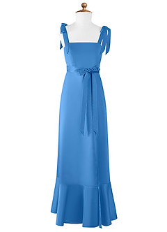 Azazie Barbara Junior Abito A-Line in Raso Opaco Fiocco Blue Jay image6