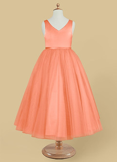 Azazie Marybell Flower Girl Dresses Sunset A-Line Bow Tulle Dress image5