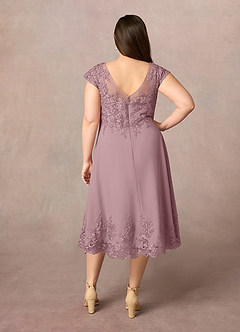 Azazie Terrano Mère de la mariée Robes Robe Trapèze en Dentelle Scoop Rose Poussiéreuse image9
