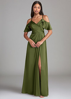 Azazie Dakota Brautjungfernkleider A-Linie Schulterfrei Stretch-Satin Kleid Olivgrün image3