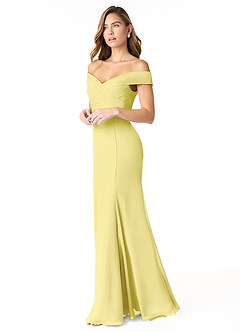 Azazie Lecia Bridesmaid Dresses Lemon Sorbet Empire Off-The-Shoulder Pleated Chiffon Convertible Dress image3
