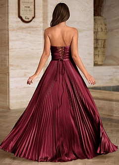 Ylura Burgunderrot A-Linien-Plissee-Abendkleid image6