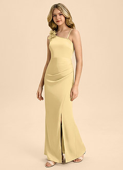 Azazie Remi Junior Robe Fourreau en Satin extensible Fente Latérale Beurre image5