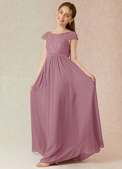 Azazie Silvermist Junior Vintage Mauve A-Line Pleated Chiffon Dress image3