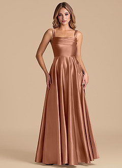 Azazie Shaude Abiti da Damigella Abito A-Line in Raso Metallizzato Plissettato Bronzo image5