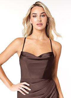 Azazie Marzia Final Sale Ganache Mermaid Cowl Pleated Stretch Satin Dress image6