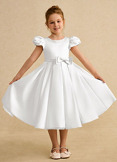 Azazie Pearl Abiti da Ragazza di Fiori Abito Principessa in Raso Opaco Plissettato Bianco image4
