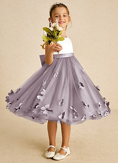 Azazie Sprout Flower Girl Dresses Dusk A-Line Bow Tulle Dress image2