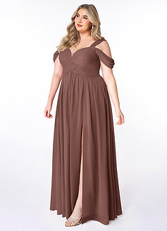Azazie Lianne Robes de demoiselle d'honneur Robe Trapèze en Mousseline de soie Épaule décolletée Expresso image9