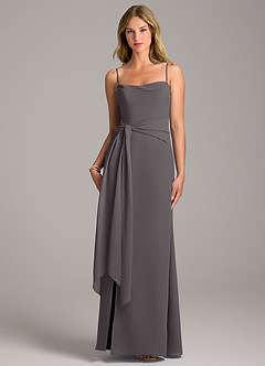 Azazie Tahlia Bridesmaid Dresses Steel Grey A-Line with Belt Chiffon Dress image5