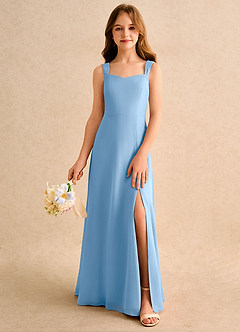Azazie Makani Girls Formal Robe Demoiselle D'honneur Fillette Robe Trapèze en Mousseline de soie Décolleté en cœur Poudre Bleue image3