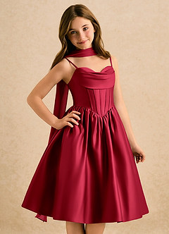 Azazie Shona Girls Formal Vente finale Robe Trapèze en Mat Satiné Encolure en Forme de Cœur Blushing Pink image1