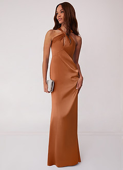 Barbie ♥ Azazie Bridesmaid Dresses Copper Sheath Stretch Satin Dress image3