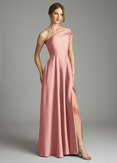 Azazie Melanie Suknie dla druhen Linia A Zza ramienia Satyna elastyczna Do ziemi Sukienka image5