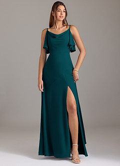 Azazie Darcia Bridesmaid Dresses Pine A-Line Side Slit Chiffon Dress image1