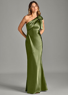 Azazie Yuanna Bridesmaid Dresses Olive Mermaid One Shoulder Metallic Satin Dress image5