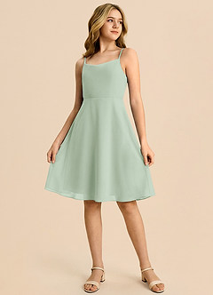 Azazie Shale Linia A Ukłon Szyfon Mini Młodsza druhna Sukienka image4