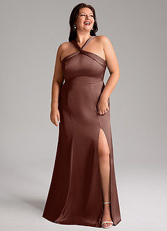 Azazie Rue Bridesmaid Dresses Espresso A-Line Pleated Stretch Satin Dress image11