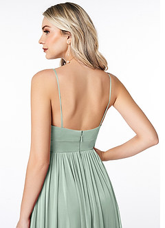 Azazie Kiri Final Sale Agave A-Line Pleated Mesh Dress image6
